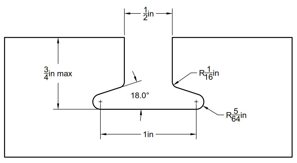 Dimensional drawing of a WoodAnchor fixturing slot profile