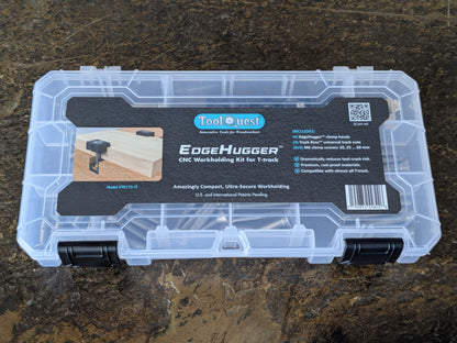 An EdgeHugger CNC Workholding Kit for T-track is shown with its label visible.  [T-track]