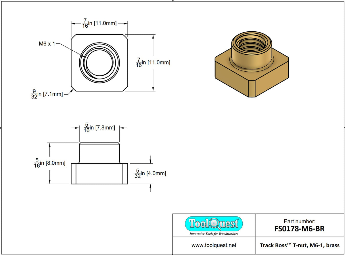 Track Boss M6-1 T-nut dimensional drawing