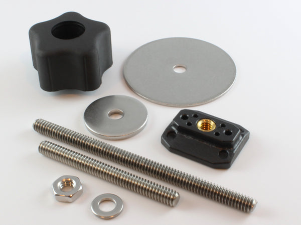 A WoodAnchor Female Knob Clamping Kit includes all of the components shown in this photo