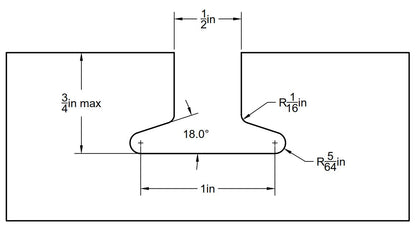 Dimensional drawing of a WoodAnchor fixturing slot profile